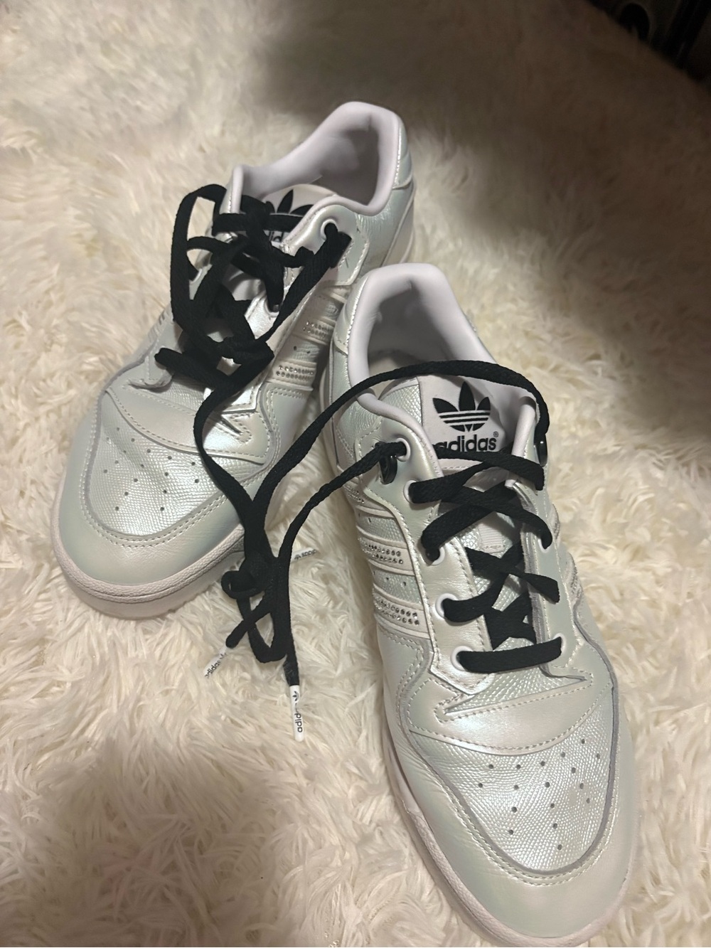 adidas Women's Iridescent Silver Low-Top Sneakers with Black Laces